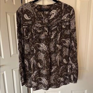 Lane Bryant Brown Paisley Buttoned Blouse